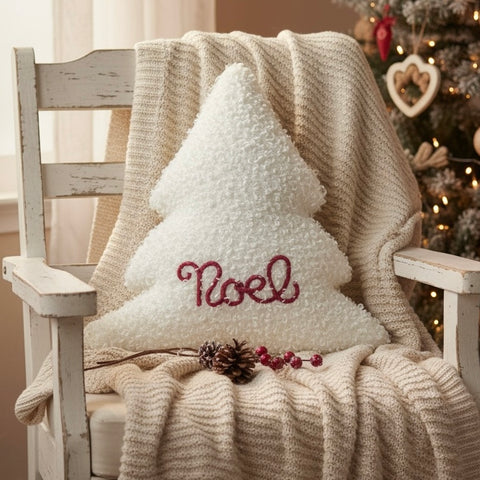 Cuscino Albero Bouclé con Scritta Personalizzata