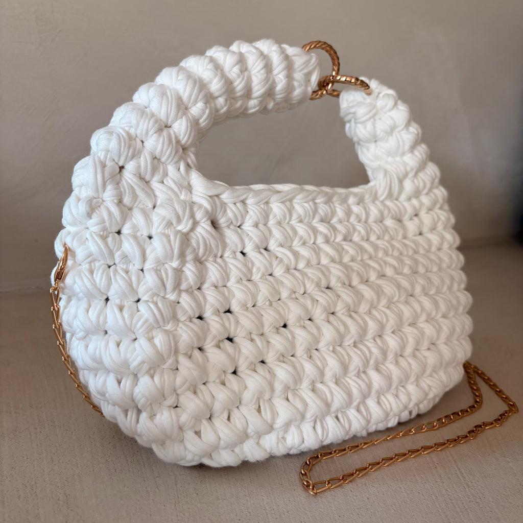 Hobo bag all'uncinetto panna