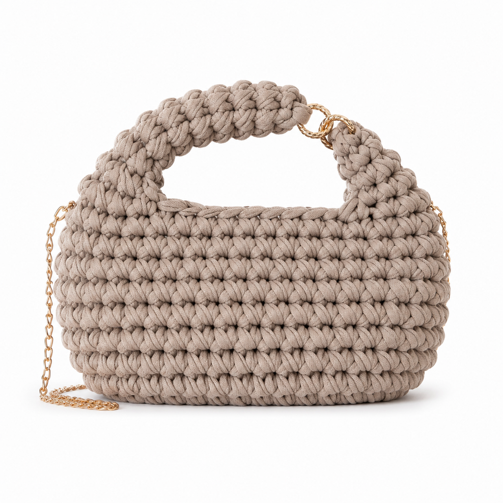 Hobo bag all'uncinetto beige