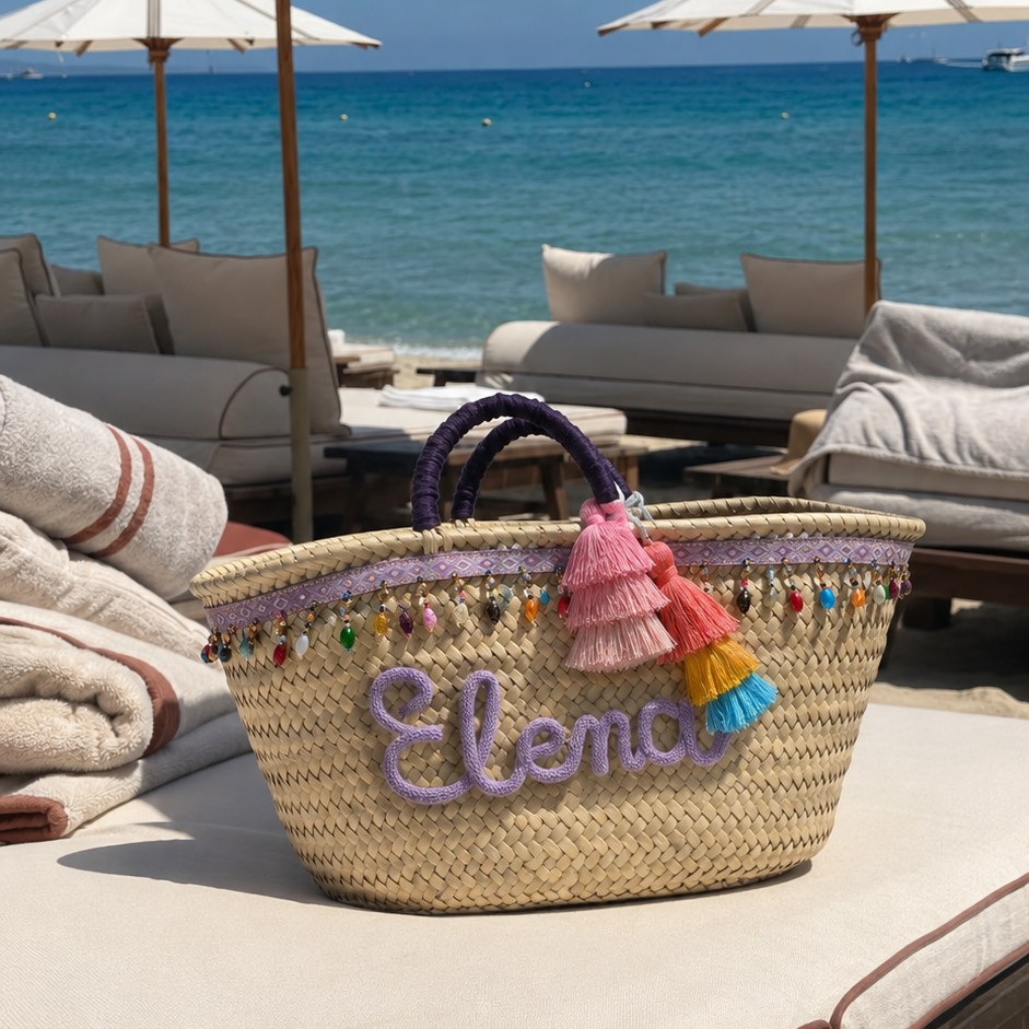 Borsa in paglia Zagara con perline