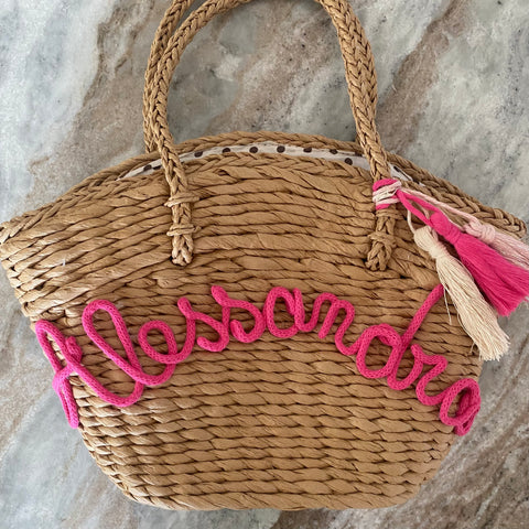 Borsa in paglia Saint Tropez con scritta personalizzata