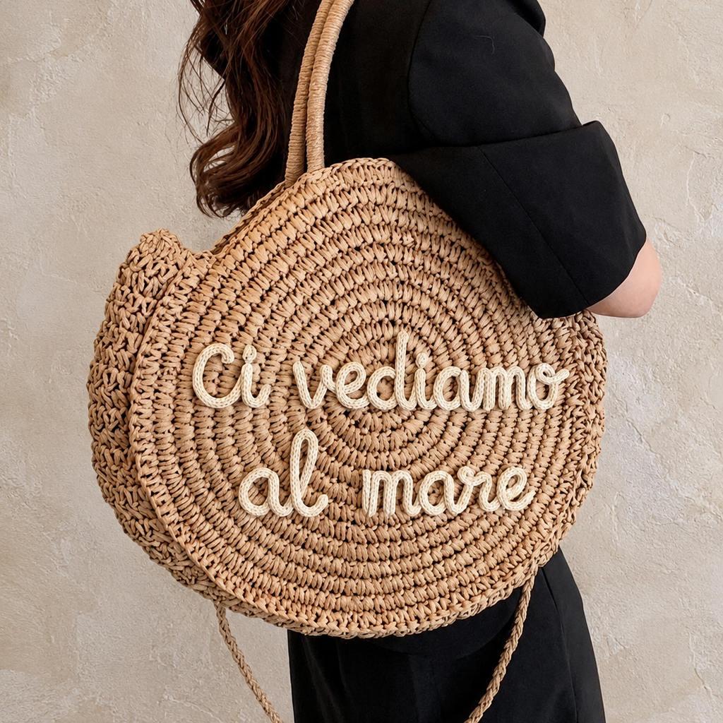 Borsa in paglia con scritta personalizzata