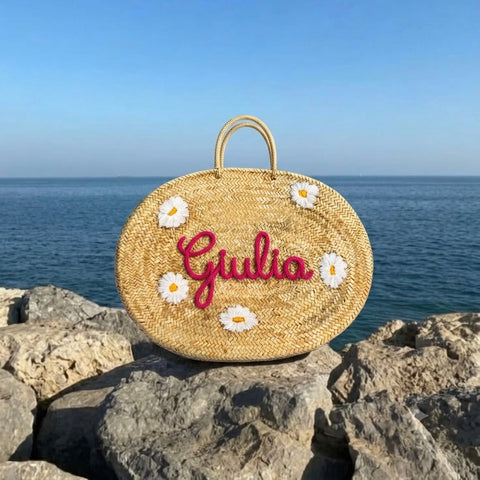Borsa in paglia con margherite Dolce Vita