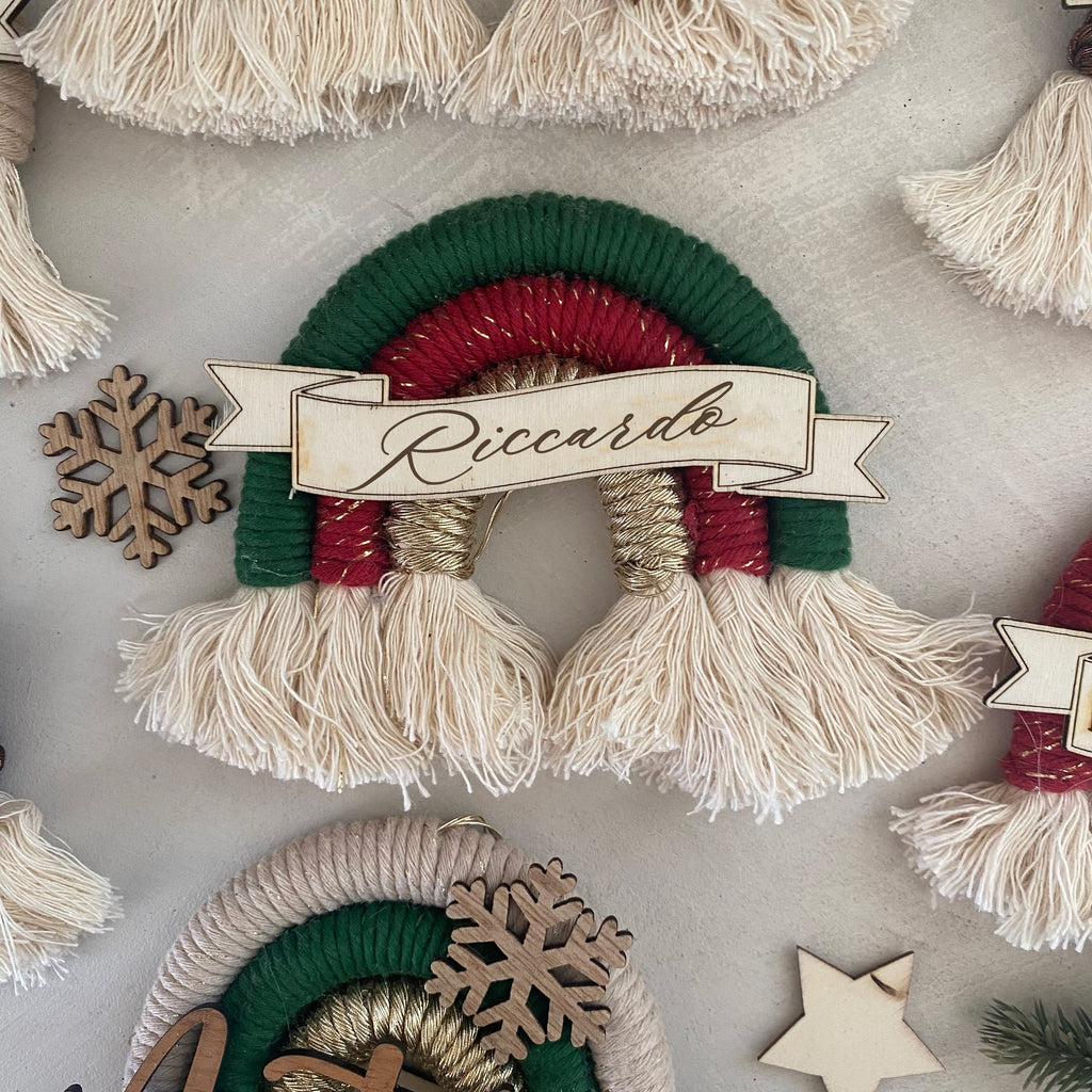 Addobbo albero Natale Arcobaleno Macramè con Nome Personalizzato