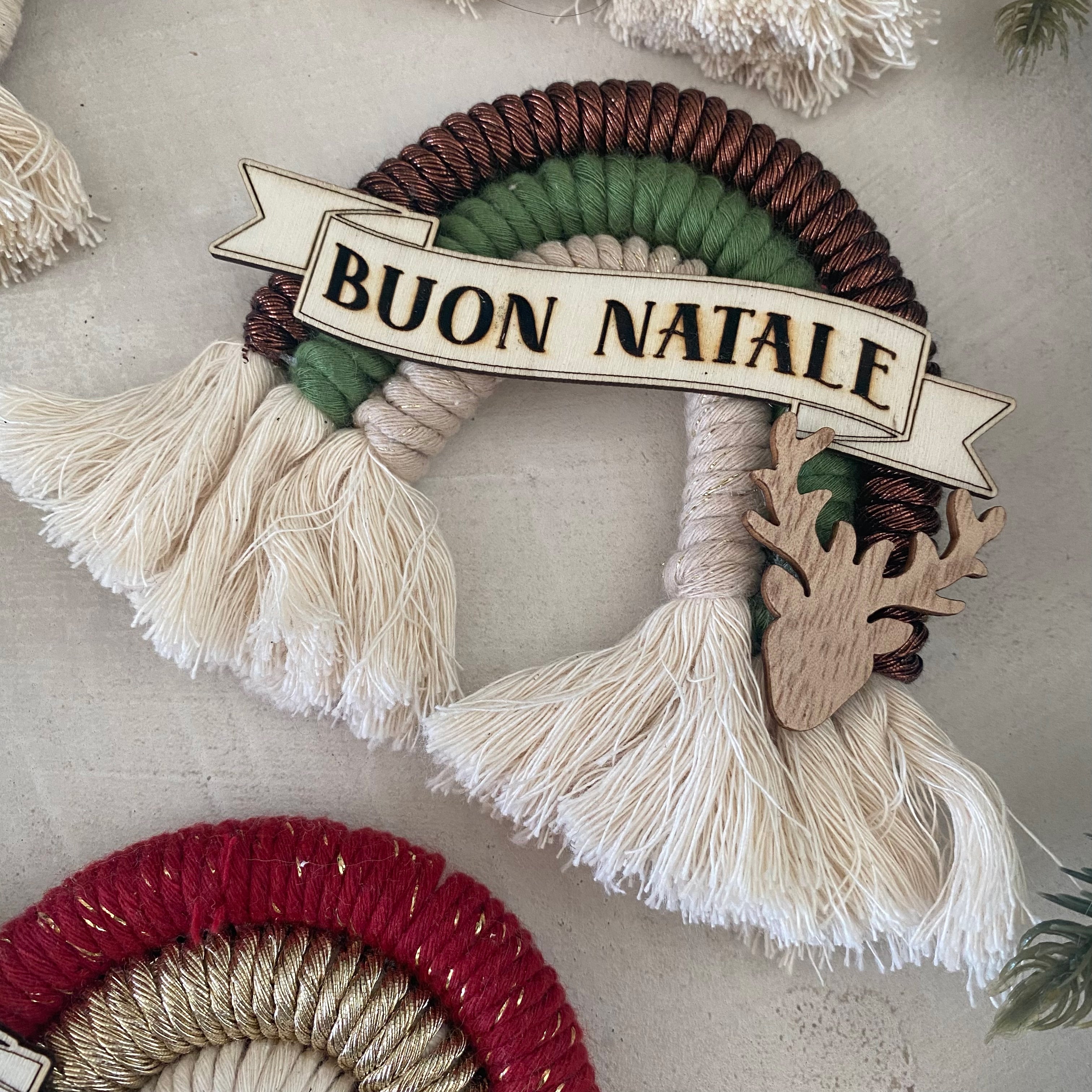 Addobbo albero Natale Arcobaleno Macramè con Nome Personalizzato