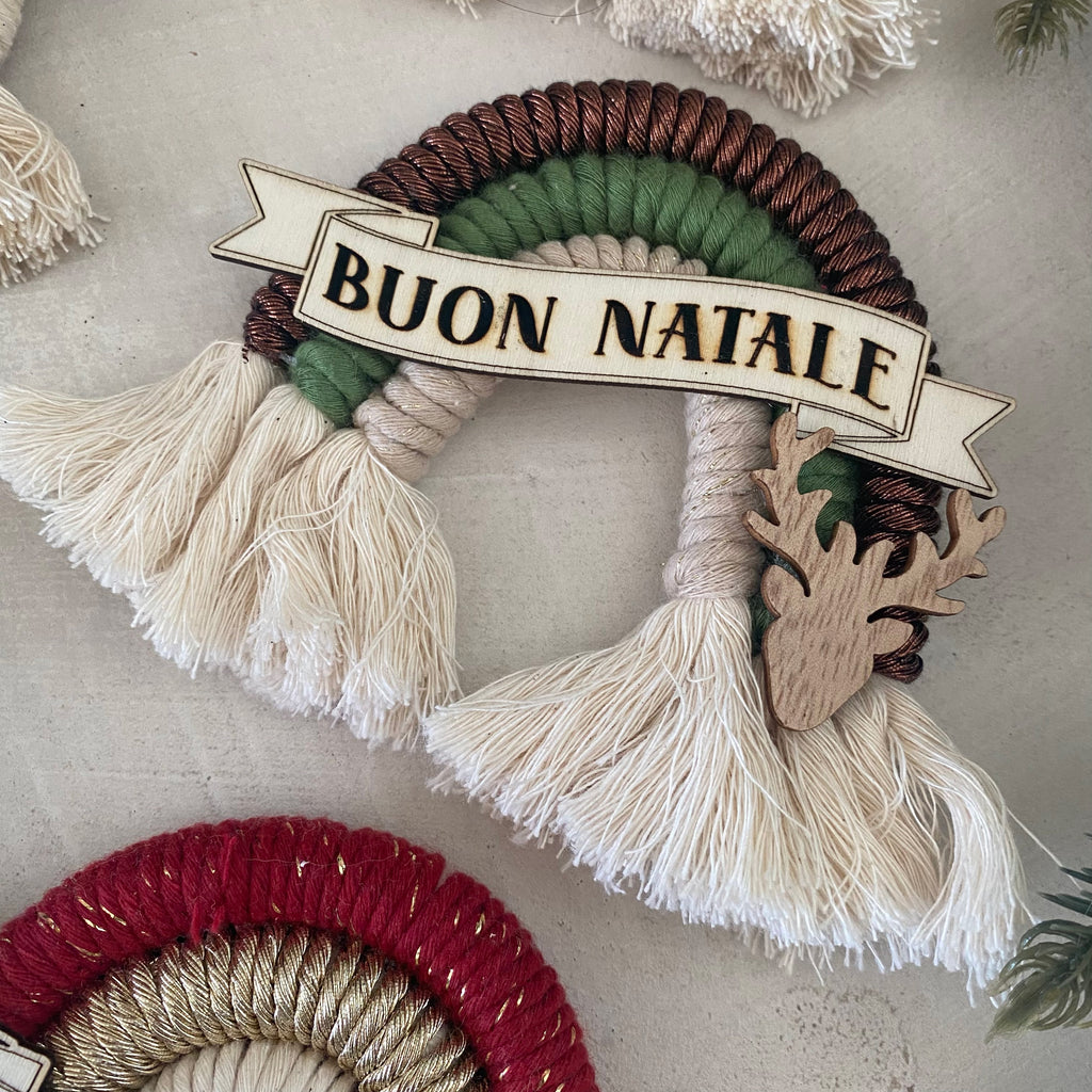 Addobbo albero Natale Arcobaleno Macramè con Nome Personalizzato