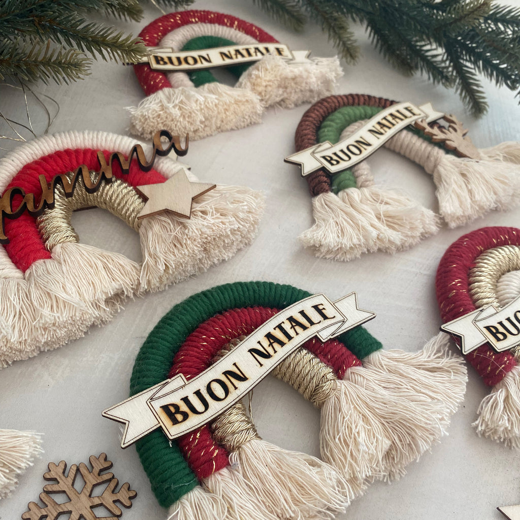 Addobbo albero Natale Arcobaleno Macramè con Nome Personalizzato