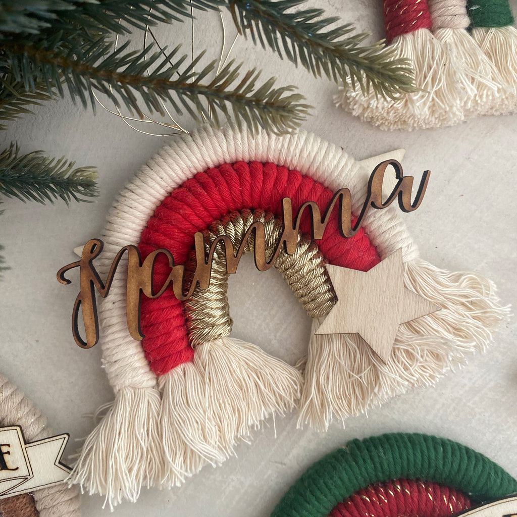 Addobbo albero Natale Arcobaleno Macramè con Nome Personalizzato