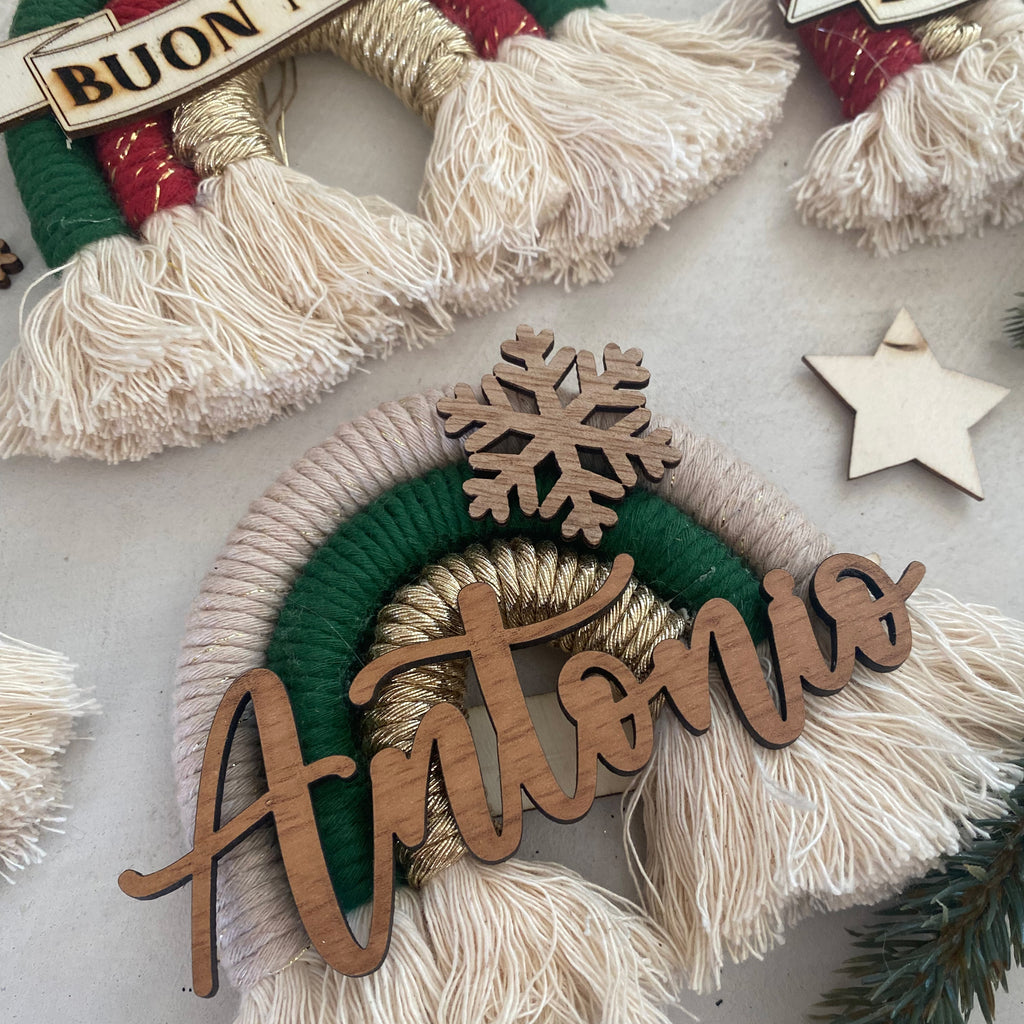 Addobbo albero Natale Arcobaleno Macramè con Nome Personalizzato
