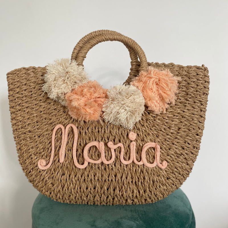 Borsa A Tracolla In Paglia Con PomPom | Pochette Estiva In Corda, Artigianale, Con Cinturino Regolabile E Rimovibile, Per Spiaggia, Viaggi E Tempo Libero