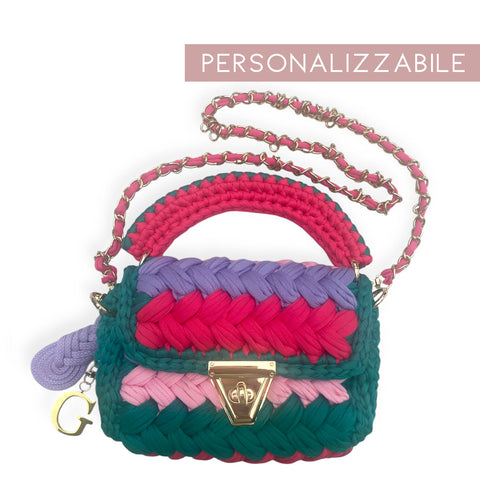 Borsa in fettuccia personalizzabile con ciondolo iniziale a righe colorate fluo
