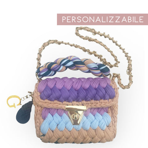 Borsa in fettuccia personalizzabile con ciondolo iniziale a righe colorate pastello
