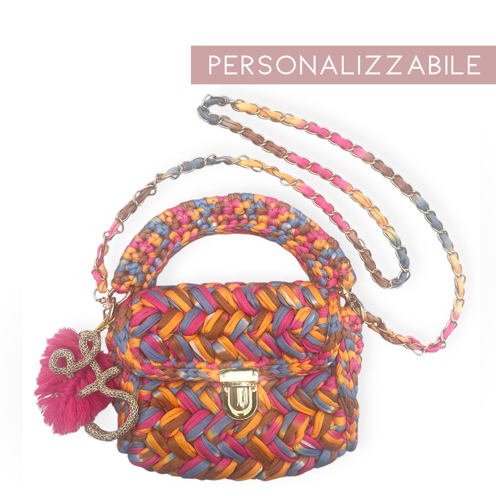 Borsa in fettuccia personalizzata con ciondolo iniziale Odette multicolor fucsia