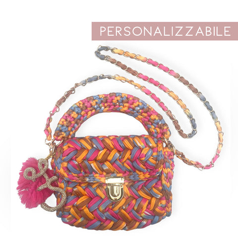 Borsa in fettuccia personalizzata con ciondolo iniziale Odette multicolor fucsia