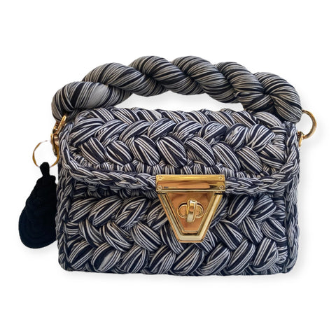 Borsa in fettuccia a righe bianche nere Odette