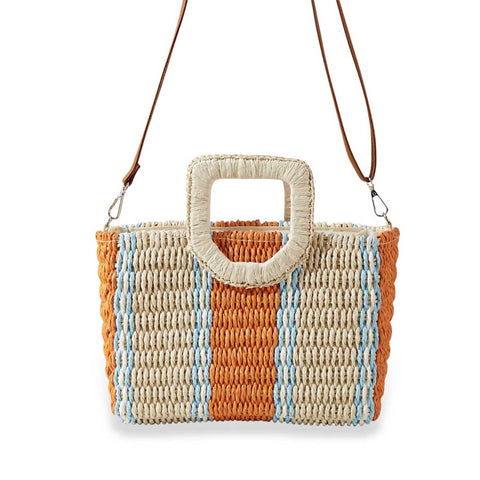 Borsa in paglia arancione con manici e tracolla