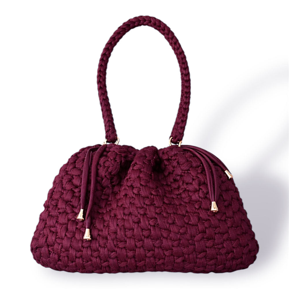 Borsa Secchiello All'Uncinetto in Lycra Fatta a Mano Bordeaux