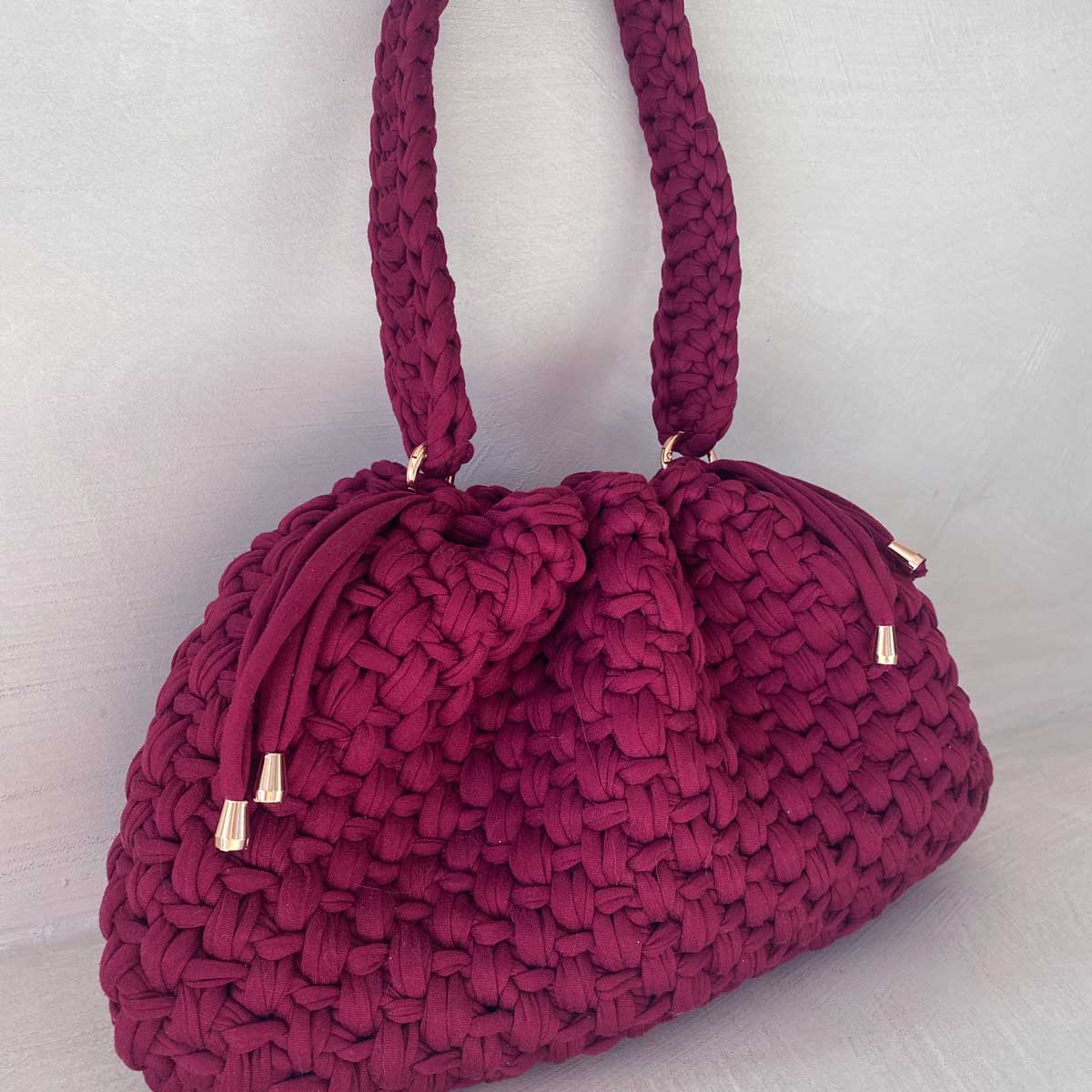 Borsa Secchiello All'Uncinetto in Lycra Fatta a Mano Bordeaux