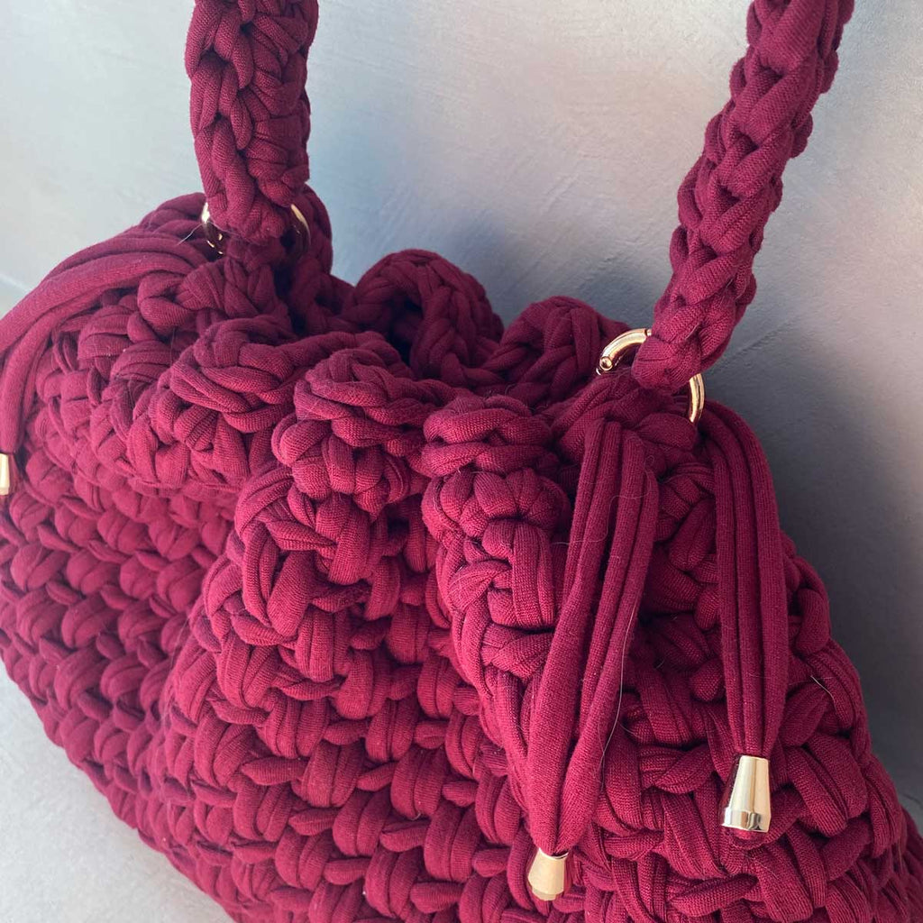 Borsa Secchiello All'Uncinetto in Lycra Fatta a Mano Bordeaux