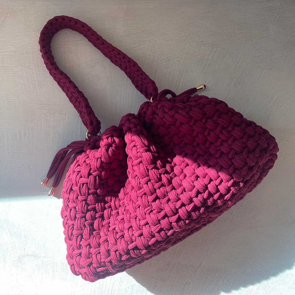 Borsa Secchiello All'Uncinetto in Lycra Fatta a Mano Bordeaux