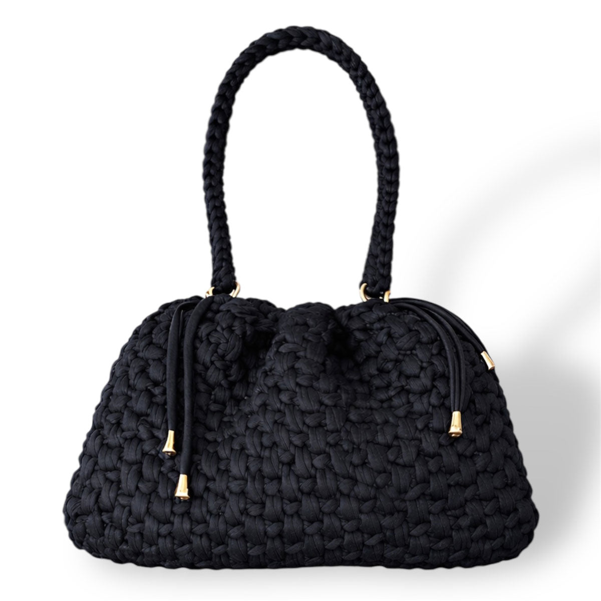 Borsa Secchiello All'Uncinetto in Lycra Fatta a Mano Nera