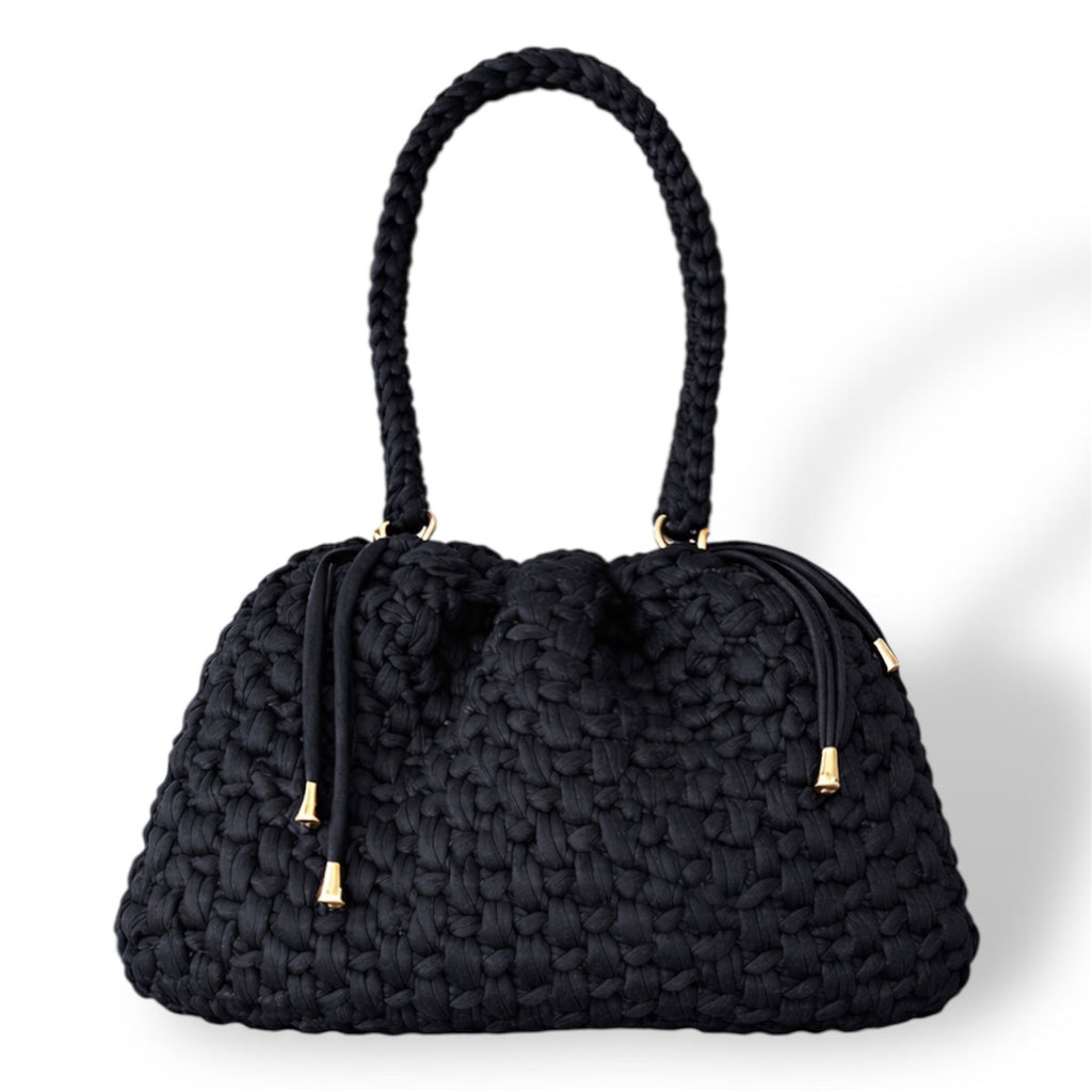 Borsa Secchiello All'Uncinetto in Lycra Fatta a Mano Nera