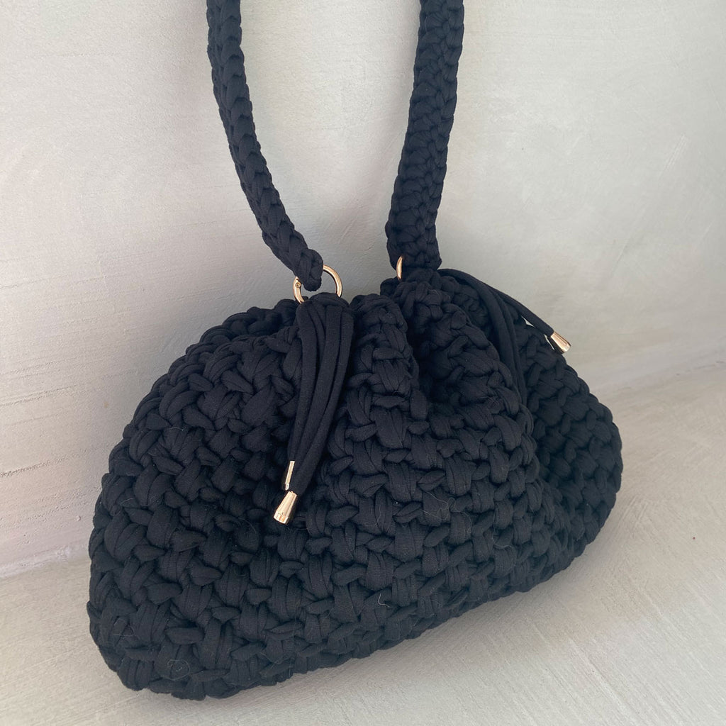 Borsa Secchiello All'Uncinetto in Lycra Fatta a Mano Nera