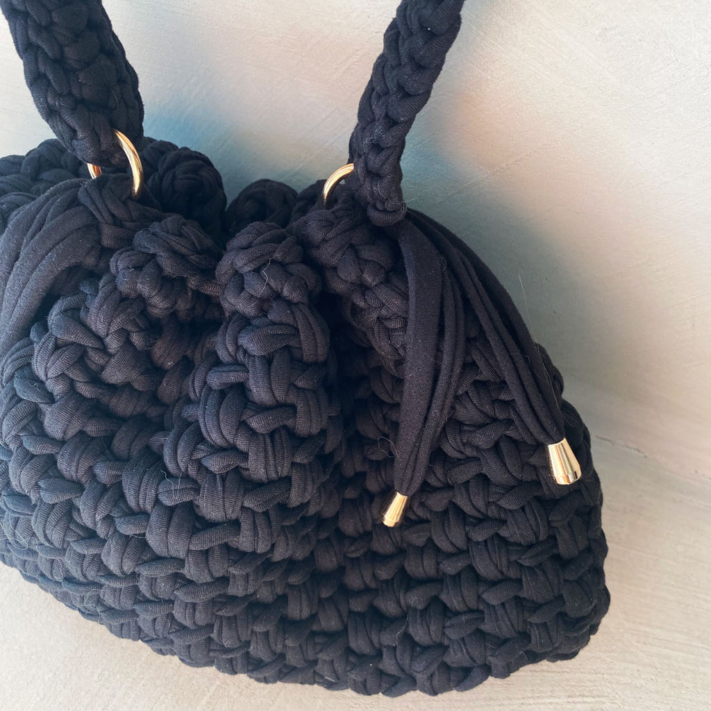 Borsa Secchiello All'Uncinetto in Lycra Fatta a Mano Nera