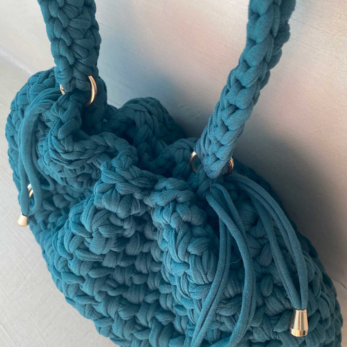 Borsa Secchiello All'Uncinetto in Lycra Fatta a Mano Verde Smeraldo