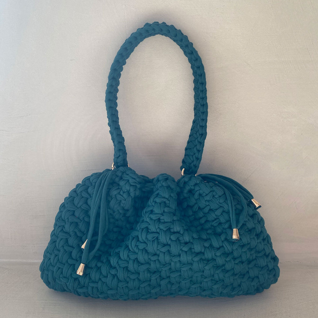 Borsa Secchiello All'Uncinetto in Lycra Fatta a Mano Verde Smeraldo