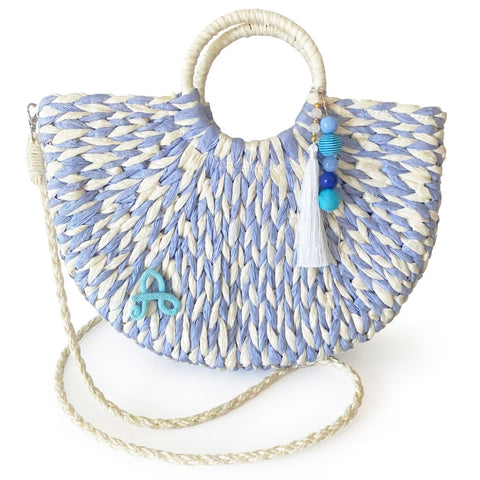 Borsa bianca e azzurra in paglia personalizzabile