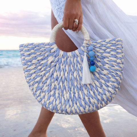Borsa in paglia Sorea Celeste personalizzata