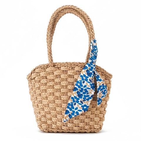 Borsa in paglia intrecciata con foulard
