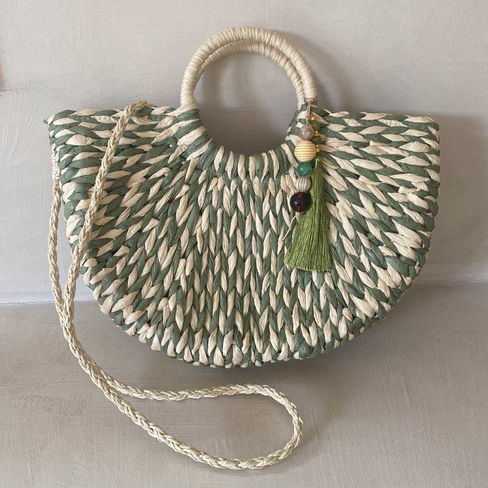 Borsa bianca e verde in paglia personalizzabile