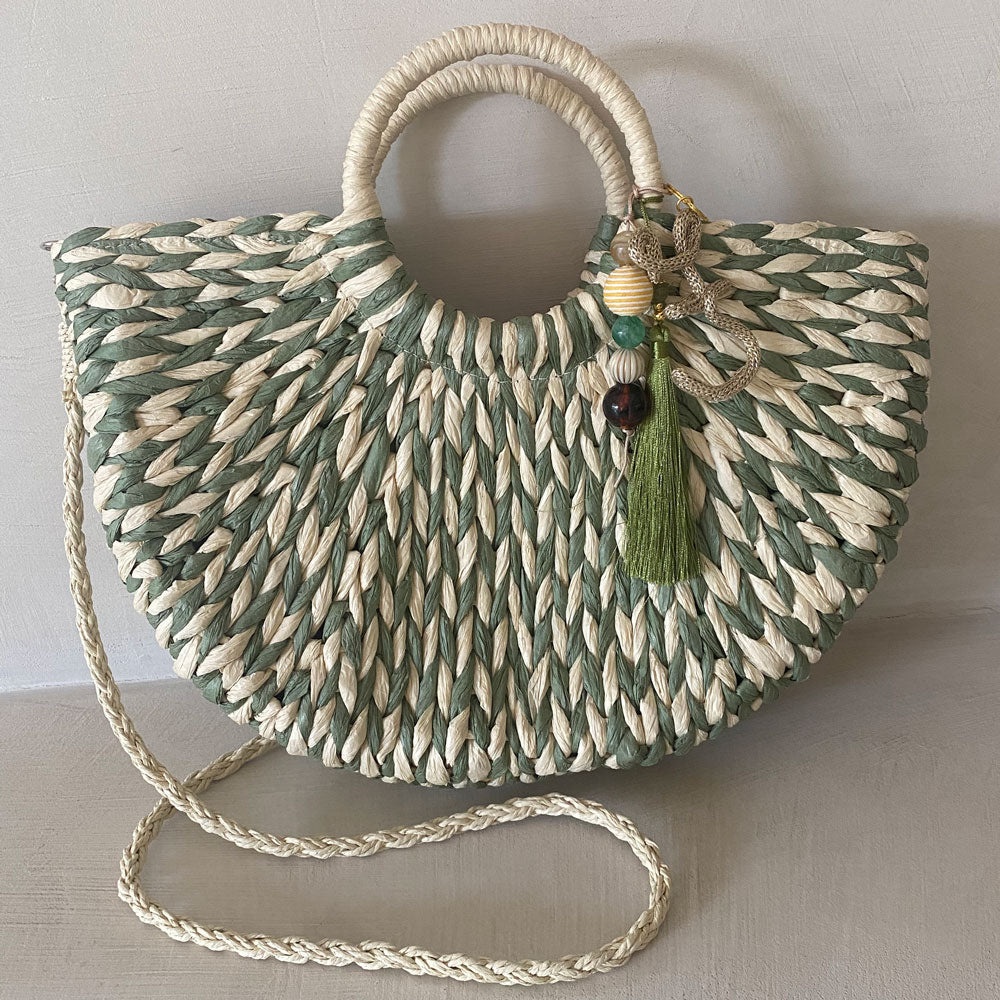 Borsa bianca e verde in paglia personalizzabile