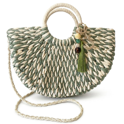 Borsa bianca e verde in paglia personalizzabile