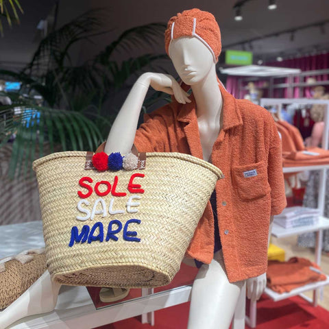 Borsa in paglia Zagara con doppi manici e scritta personalizzata