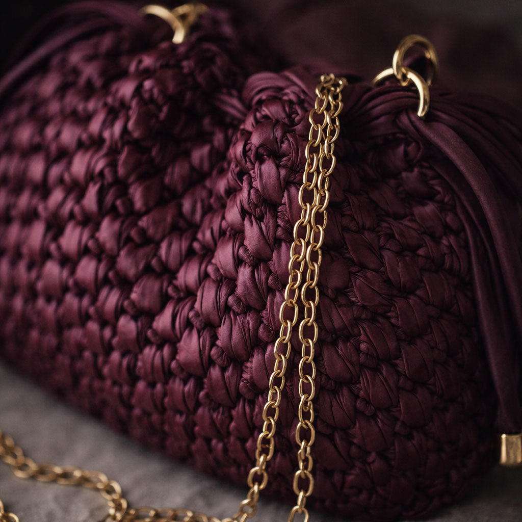 Borsa Secchiello in Ecopelle Bordeaux Pouch Uncinetto Stile Bottega
