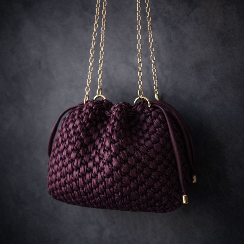 Borsa Secchiello in Ecopelle Bordeaux Pouch Uncinetto Stile Bottega