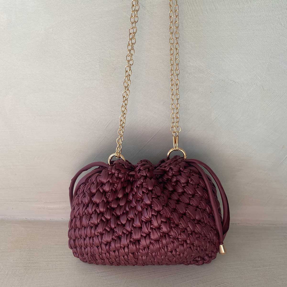 Borsa Secchiello in Ecopelle Bordeaux Pouch Uncinetto Stile Bottega