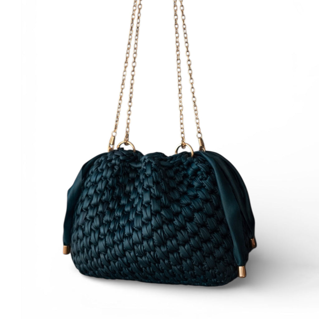 Borsa Secchiello in Ecopelle Verde Pouch Uncinetto Stile Bottega