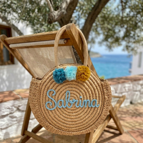 Borsa in paglia Bali con scritta personalizzata