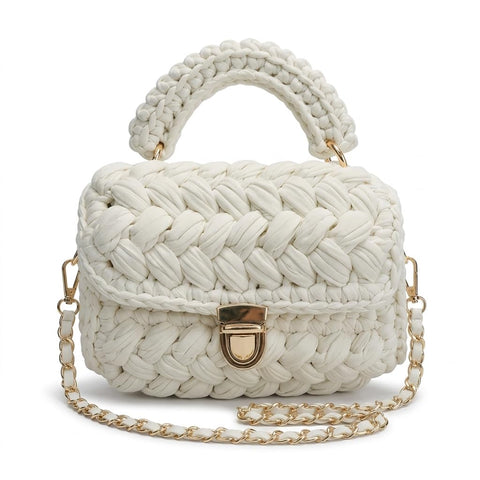 Borsa pochette all'uncinetto bianca