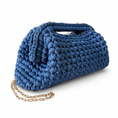 Borsa Crochet Clutch all'Uncinetto Lycra Azzurra