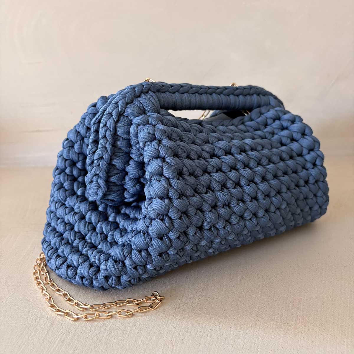 Borsa Crochet Clutch all'Uncinetto Lycra Azzurra