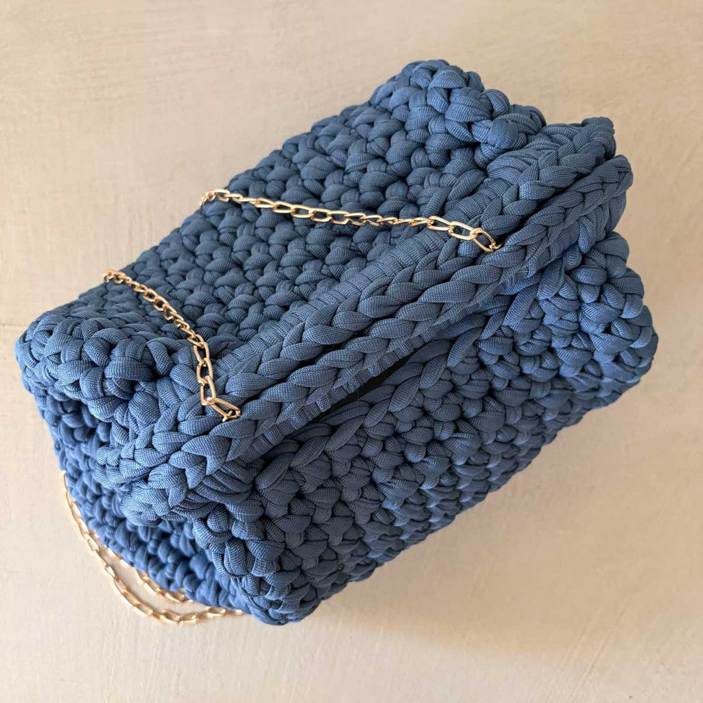 Borsa Crochet Clutch all'Uncinetto Lycra Azzurra