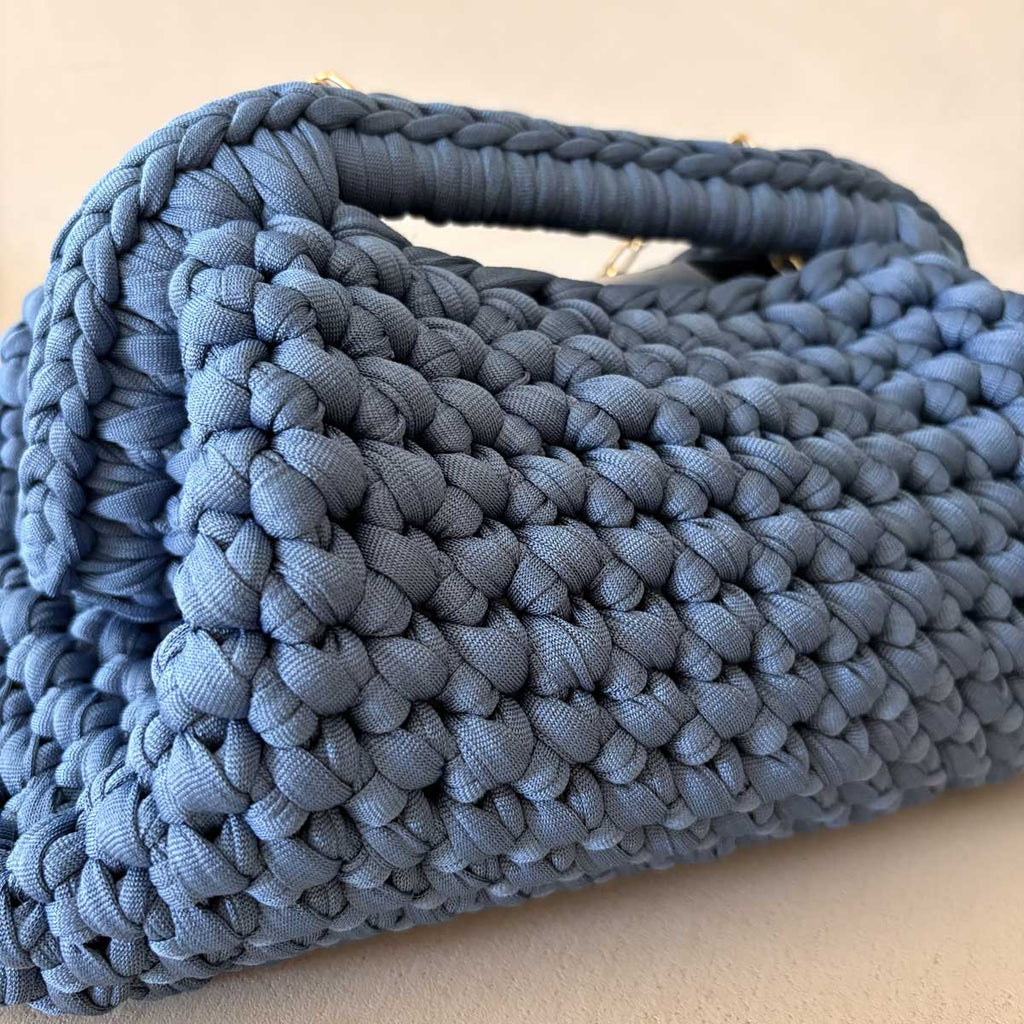 Borsa Crochet Clutch all'Uncinetto Lycra Azzurra
