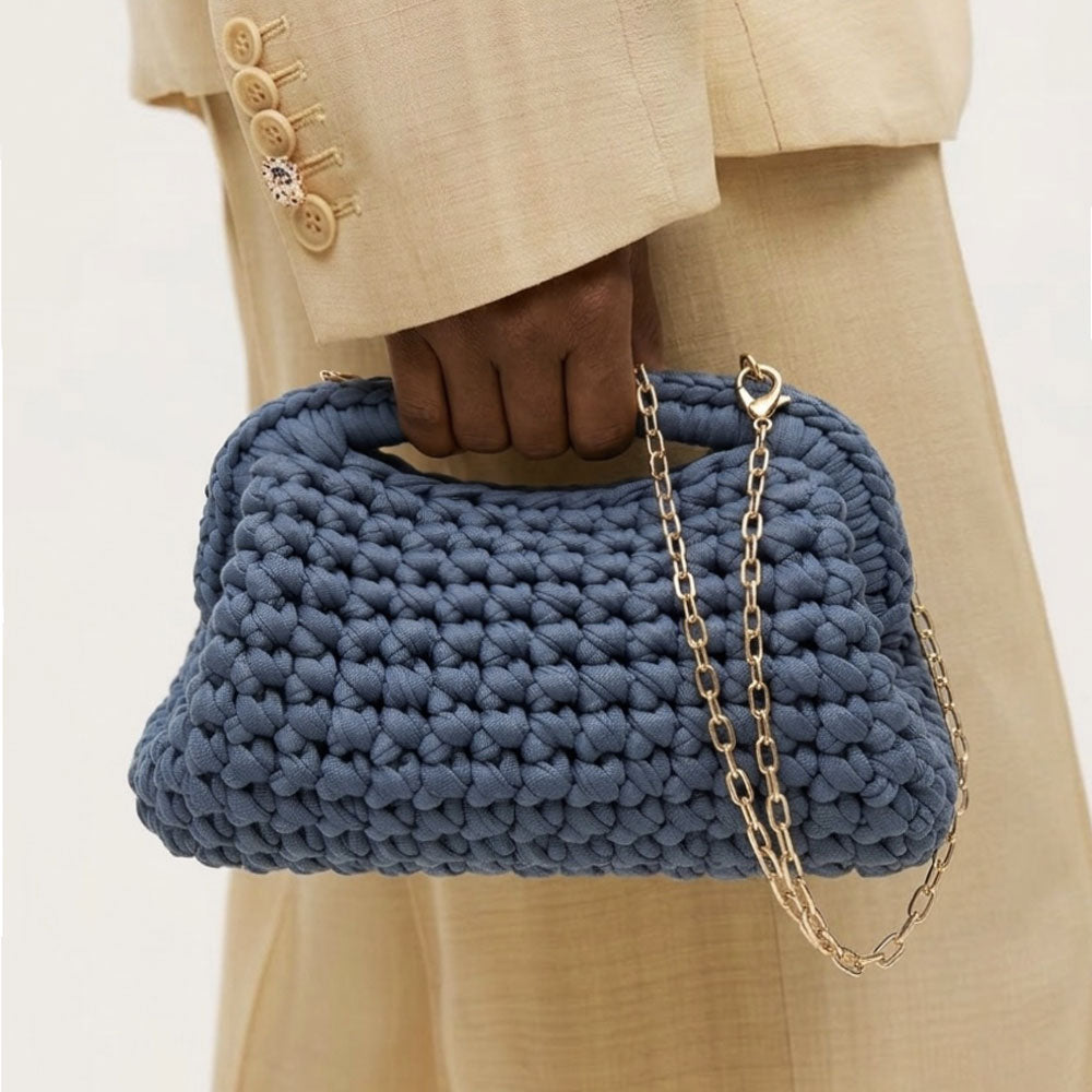 Borsa Crochet Clutch all'Uncinetto Lycra Azzurra