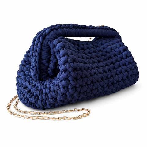Borsa Crochet Clutch all'Uncinetto Lycra Blu