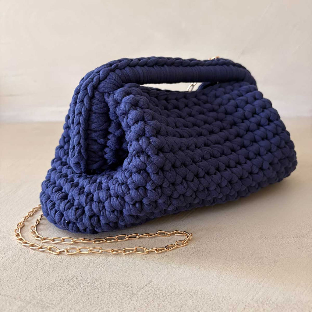 Borsa Crochet Clutch all'Uncinetto Lycra Blu